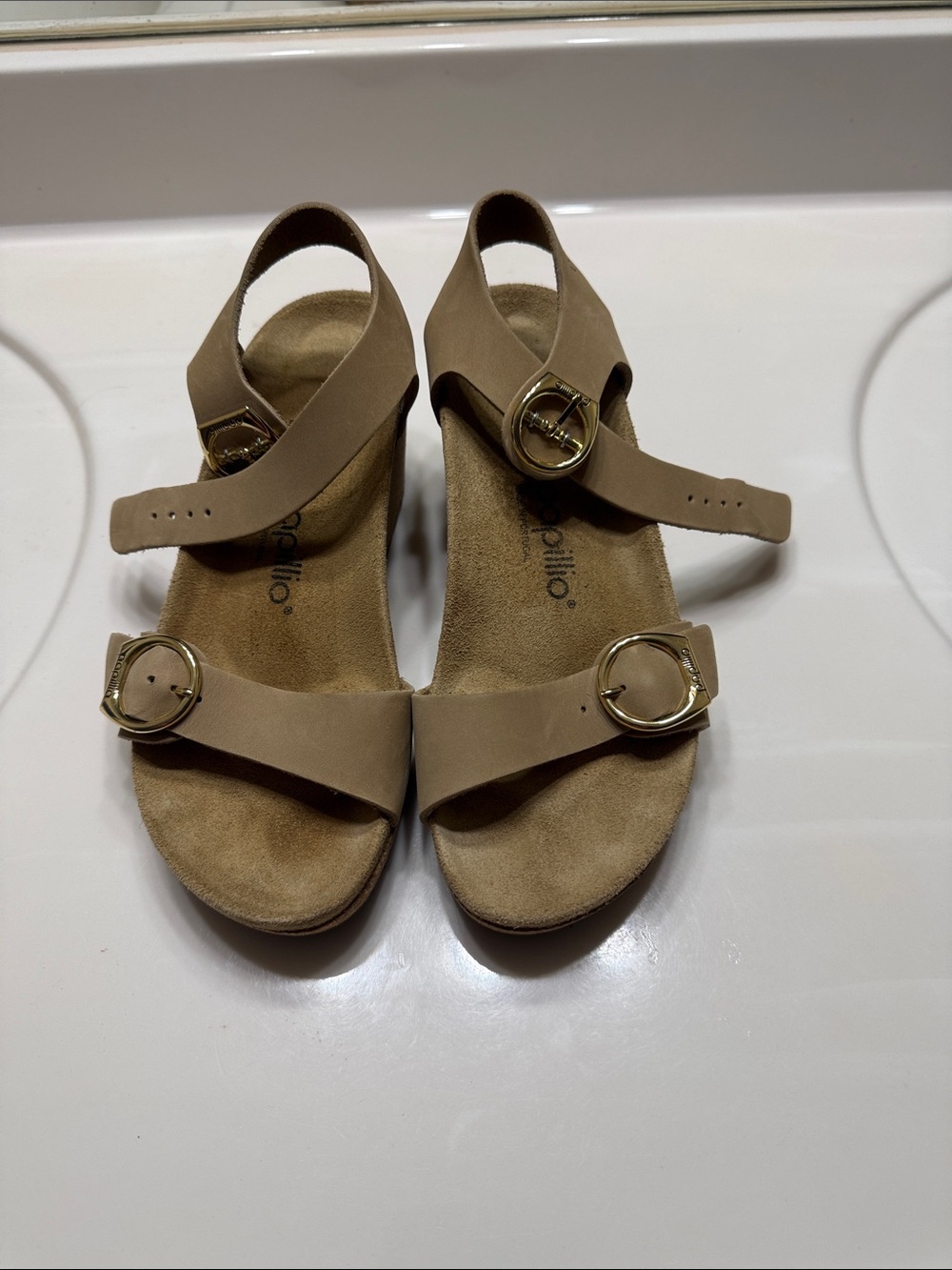 Women's Birkenstock Ankle-Strap Sandals with Gold Buckles Size 38
